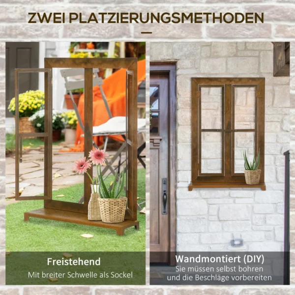 Ijzeren raam edelroest roedenraam 55x80cm met drempel & grendel rustiek bruin voor tuindecoratie 6
