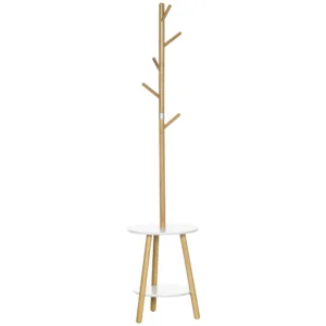 Kapstok met 5 kledinghaken & bijzettafel, 171 cm hoog, natuur+ wit 1