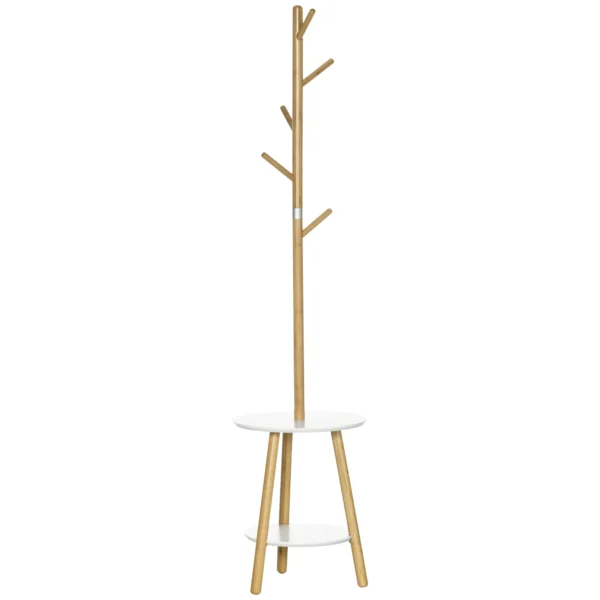 Kapstok met 5 kledinghaken & bijzettafel, 171 cm hoog, natuur+ wit 1