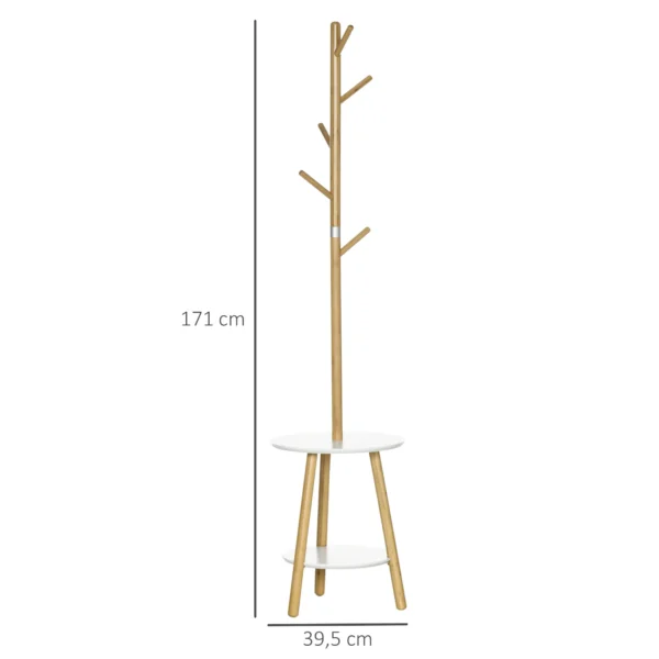 Kapstok met 5 kledinghaken & bijzettafel, 171 cm hoog, natuur+ wit 4