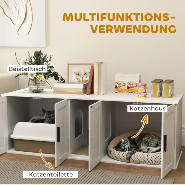 Kattenbak kast kattenhuis met deur scheidingswand kattentoilet kattenkast voor grote katten bijzettafel kattenhol 145 x 49 x 51 cm wit 5