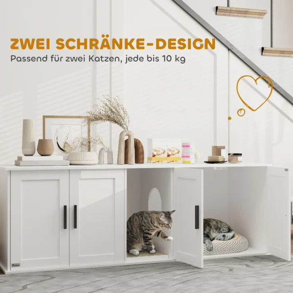 Kattenbak kast kattenhuis met deur scheidingswand kattentoilet kattenkast voor grote katten bijzettafel kattenhol 145 x 49 x 51 cm wit 6