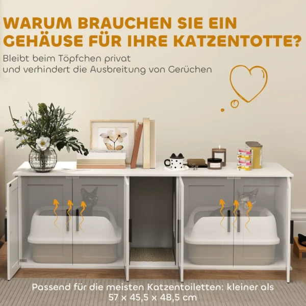 Kattenbak kast kattenhuis met deur scheidingswand kattentoilet kattenkast voor grote katten bijzettafel kattenhol 145 x 49 x 51 cm wit 7