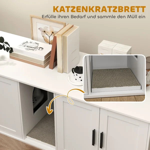 Kattenbak kast kattenhuis met deur scheidingswand kattentoilet kattenkast voor grote katten bijzettafel kattenhol 145 x 49 x 51 cm wit 8