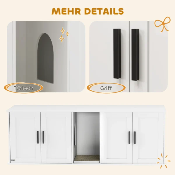 Kattenbak kast kattenhuis met deur scheidingswand kattentoilet kattenkast voor grote katten bijzettafel kattenhol 145 x 49 x 51 cm wit 9