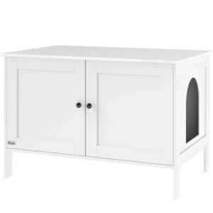 Kattenbak kast kattenhuis met deur scheidingswand kattentoilet kattenkast voor grote katten bijzettafel kattenhol 80 x 51 x 54 cm wit 1