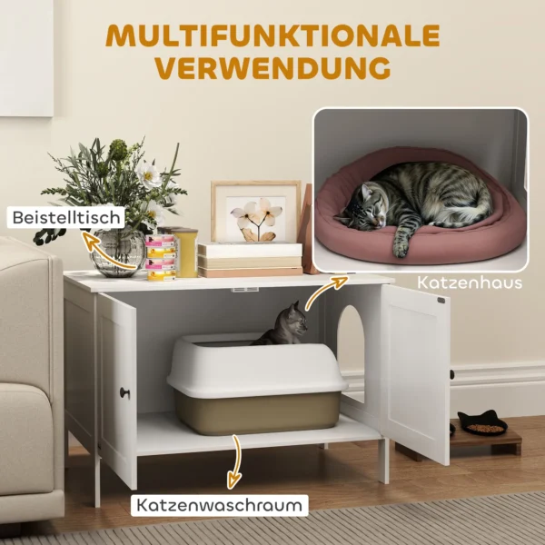Kattenbak kast kattenhuis met deur scheidingswand kattentoilet kattenkast voor grote katten bijzettafel kattenhol 80 x 51 x 54 cm wit 5