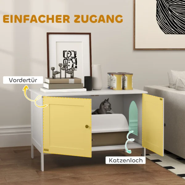 Kattenbak kast kattenhuis met deur scheidingswand kattentoilet kattenkast voor grote katten bijzettafel kattenhol 80 x 51 x 54 cm wit 6