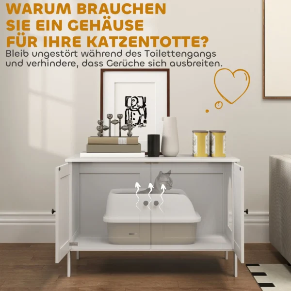 Kattenbak kast kattenhuis met deur scheidingswand kattentoilet kattenkast voor grote katten bijzettafel kattenhol 80 x 51 x 54 cm wit 7