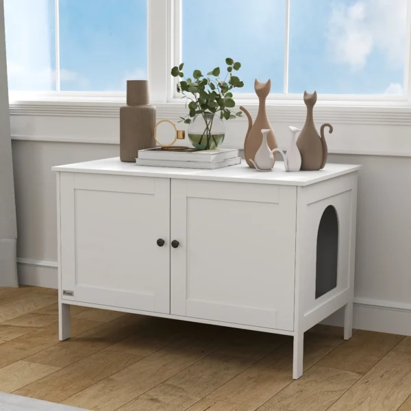Kattenbak kast kattenhuis met deur scheidingswand kattentoilet kattenkast voor grote katten bijzettafel kattenhol 80 x 51 x 54 cm wit 9