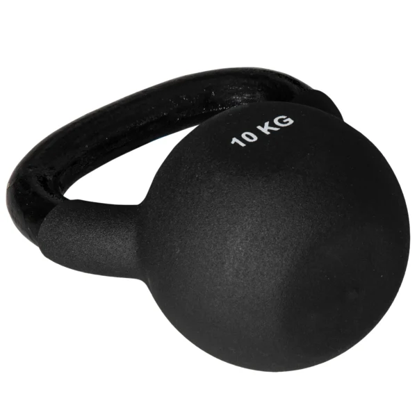Kettlebell 10 kg gietijzer met neopreen coating, vloervriendelijk, ideaal voor fitness & krachttraining, zwart 10