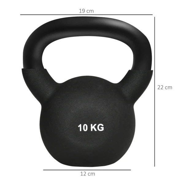 Kettlebell 10 kg gietijzer met neopreen coating, vloervriendelijk, ideaal voor fitness & krachttraining, zwart 4