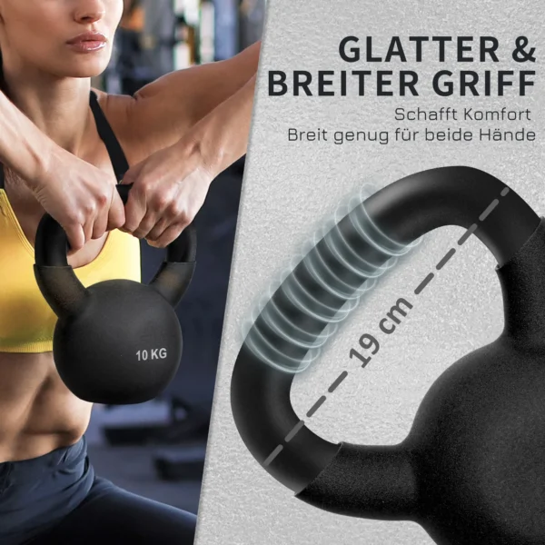 Kettlebell 10 kg gietijzer met neopreen coating, vloervriendelijk, ideaal voor fitness & krachttraining, zwart 5