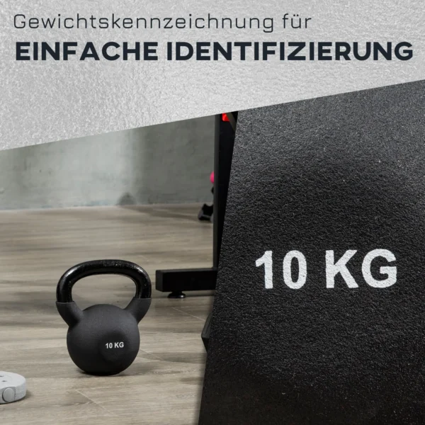 Kettlebell 10 kg gietijzer met neopreen coating, vloervriendelijk, ideaal voor fitness & krachttraining, zwart 6