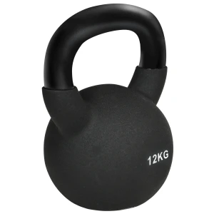 Kettlebell 12 kg gietijzer met neopreen coating vloervriendelijk, zwarte swing gewicht voor fitness & workout 1