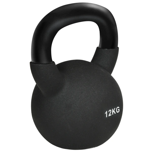 Kettlebell 12 kg gietijzer met neopreen coating vloervriendelijk, zwarte swing gewicht voor fitness & workout 1