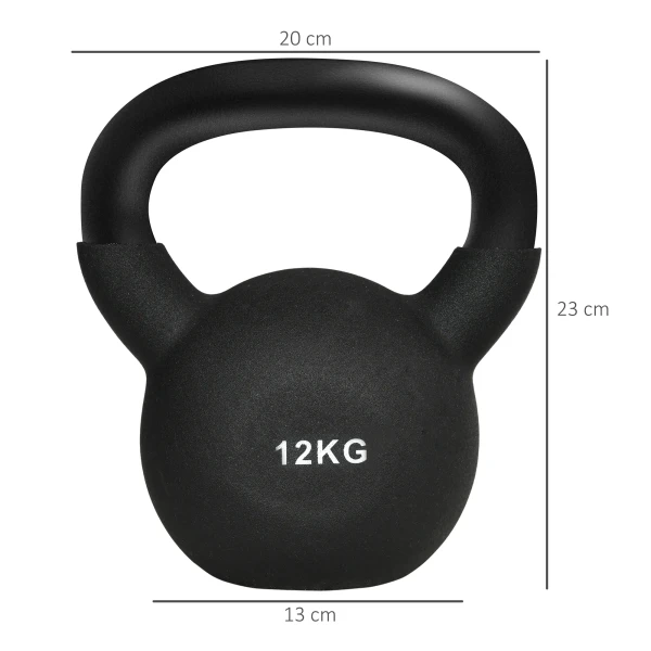 Kettlebell 12 kg gietijzer met neopreen coating vloervriendelijk, zwarte swing gewicht voor fitness & workout 4