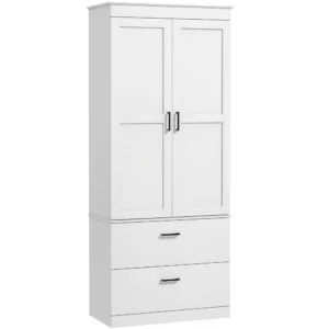 Keukenkast, hoge kast met verstelbare planken, 2 lades, keukenbuffet voor eetkamer, woonkamer, 75 x 39 x 178 cm, crèmewit 1