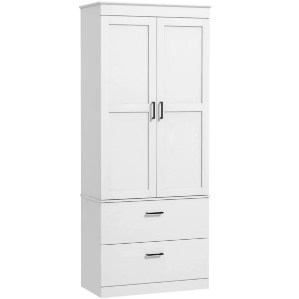 Keukenkast, hoge kast met verstelbare planken, 2 lades, keukenbuffet voor eetkamer, woonkamer, 75 x 39 x 178 cm, crèmewit 1