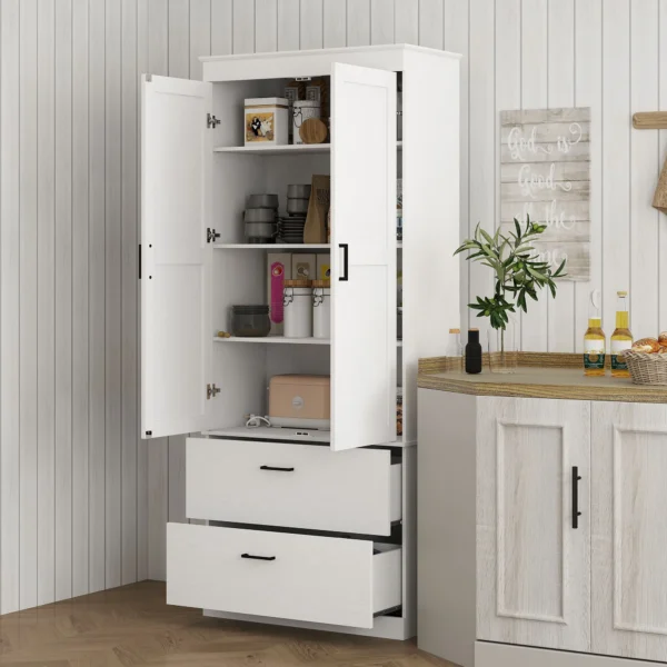 Keukenkast, hoge kast met verstelbare planken, 2 lades, keukenbuffet voor eetkamer, woonkamer, 75 x 39 x 178 cm, crèmewit 2