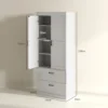 Keukenkast, hoge kast met verstelbare planken, 2 lades, keukenbuffet voor eetkamer, woonkamer, 75 x 39 x 178 cm, crèmewit 4