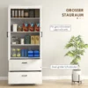 Keukenkast, hoge kast met verstelbare planken, 2 lades, keukenbuffet voor eetkamer, woonkamer, 75 x 39 x 178 cm, crèmewit 5