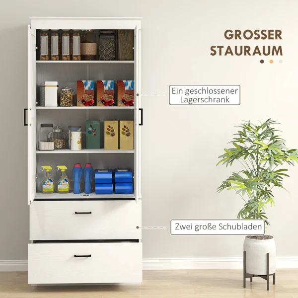 Keukenkast, hoge kast met verstelbare planken, 2 lades, keukenbuffet voor eetkamer, woonkamer, 75 x 39 x 178 cm, crèmewit 5