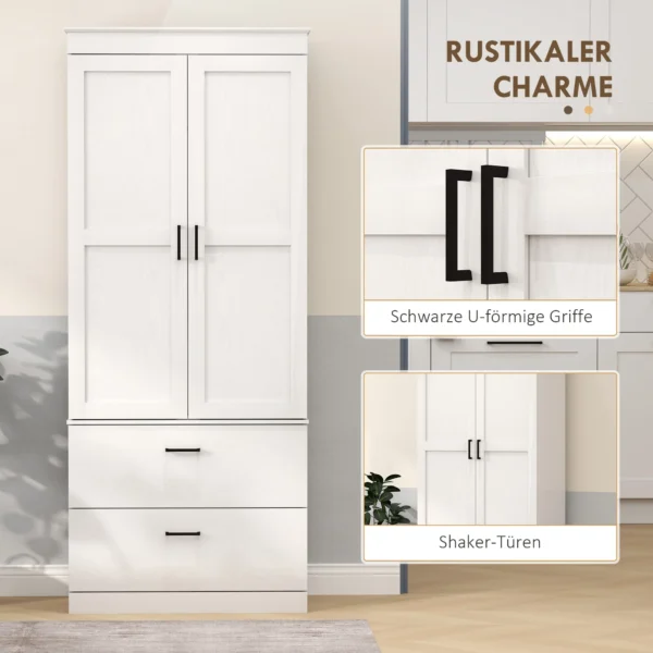 Keukenkast, hoge kast met verstelbare planken, 2 lades, keukenbuffet voor eetkamer, woonkamer, 75 x 39 x 178 cm, crèmewit 6