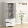 Keukenkast, hoge kast met verstelbare planken, 2 lades, keukenbuffet voor eetkamer, woonkamer, 75 x 39 x 178 cm, crèmewit 7