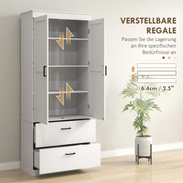 Keukenkast, hoge kast met verstelbare planken, 2 lades, keukenbuffet voor eetkamer, woonkamer, 75 x 39 x 178 cm, crèmewit 7