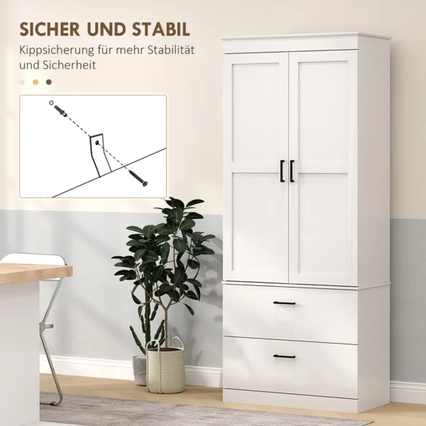 Keukenkast, hoge kast met verstelbare planken, 2 lades, keukenbuffet voor eetkamer, woonkamer, 75 x 39 x 178 cm, crèmewit 8