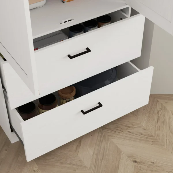 Keukenkast, hoge kast met verstelbare planken, 2 lades, keukenbuffet voor eetkamer, woonkamer, 75 x 39 x 178 cm, crèmewit 9