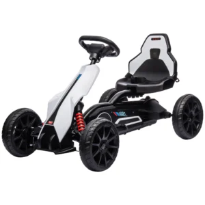 Kinder elektrische kart 12 v 3 5km/h drift kart met 2 voudig verstelbare modus, veiligheidsgordel, stuur, go kart kinderrijtuig voor 3 8 jaar kinderen, wit 1