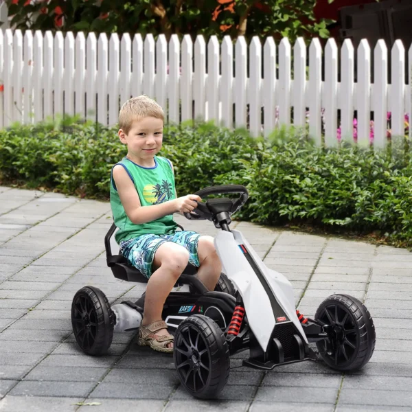 Kinder elektrische kart 12 v 3 5km/h drift kart met 2 voudig verstelbare modus, veiligheidsgordel, stuur, go kart kinderrijtuig voor 3 8 jaar kinderen, wit 2