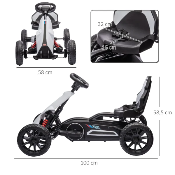 Kinder elektrische kart 12 v 3 5km/h drift kart met 2 voudig verstelbare modus, veiligheidsgordel, stuur, go kart kinderrijtuig voor 3 8 jaar kinderen, wit 4