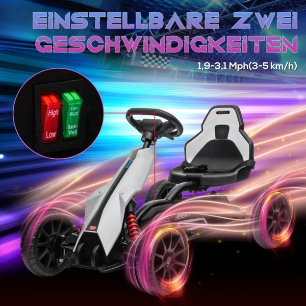 Kinder elektrische kart 12 v 3 5km/h drift kart met 2 voudig verstelbare modus, veiligheidsgordel, stuur, go kart kinderrijtuig voor 3 8 jaar kinderen, wit 6