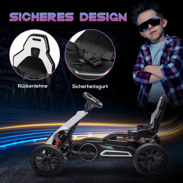 Kinder elektrische kart 12 v 3 5km/h drift kart met 2 voudig verstelbare modus, veiligheidsgordel, stuur, go kart kinderrijtuig voor 3 8 jaar kinderen, wit 7