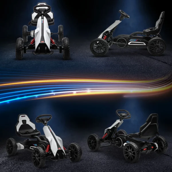 Kinder elektrische kart 12 v 3 5km/h drift kart met 2 voudig verstelbare modus, veiligheidsgordel, stuur, go kart kinderrijtuig voor 3 8 jaar kinderen, wit 8