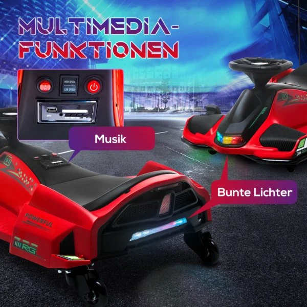 Kinder elektrische kart 12 v 3 8km/h drift kart met driftmodus, langzame start, go kart met lichtjes muziek, veiligheidsgordel kinderrijtuig voor 8 12 jaar kinderen rood 6