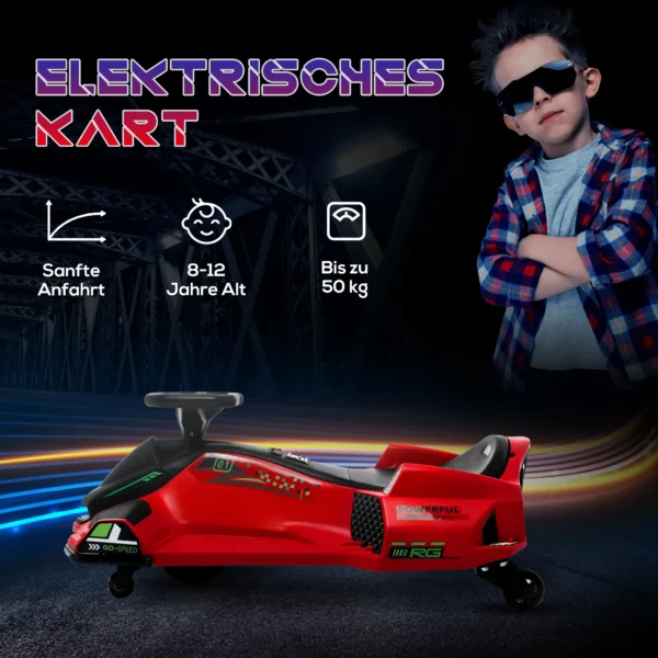 Kinder elektrische kart 12 v 3 8km/h drift kart met driftmodus, langzame start, go kart met lichtjes muziek, veiligheidsgordel kinderrijtuig voor 8 12 jaar kinderen rood 8
