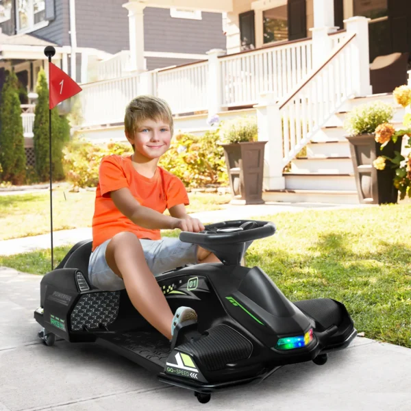 Kinder elektrische kart 12 v 3 8km/h drift kart met driftmodus, langzame start, go kart met lichtjes muziek, veiligheidsgordel kinderrijtuig voor 8 12 jaar kinderen zwart 2