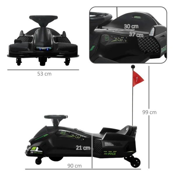 Kinder elektrische kart 12 v 3 8km/h drift kart met driftmodus, langzame start, go kart met lichtjes muziek, veiligheidsgordel kinderrijtuig voor 8 12 jaar kinderen zwart 4