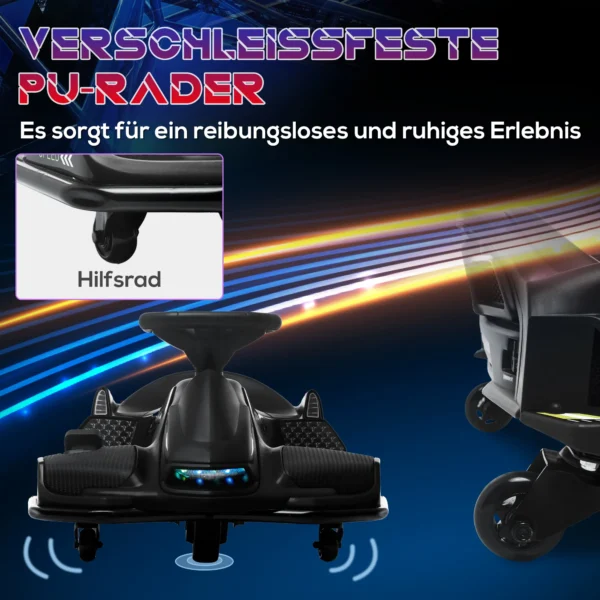 Kinder elektrische kart 12 v 3 8km/h drift kart met driftmodus, langzame start, go kart met lichtjes muziek, veiligheidsgordel kinderrijtuig voor 8 12 jaar kinderen zwart 7