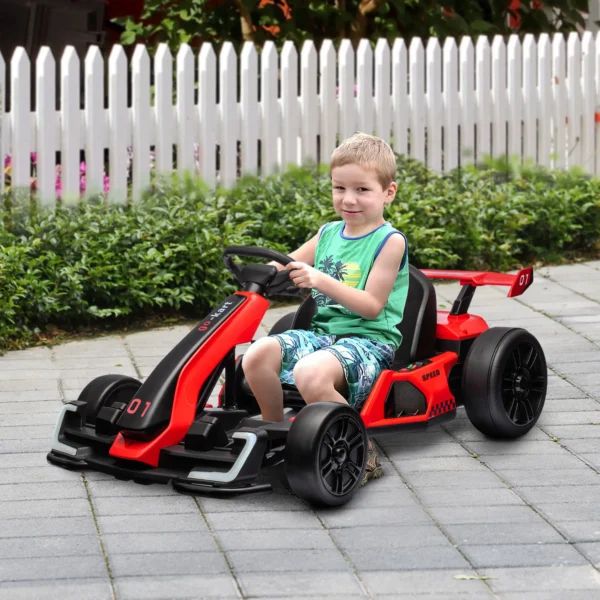Kinder elektrische kart 24 v 6 12km/h drift kart met driftmodus, langzame start, 3 voudig verstelbare stoel go kart met display muziek, veiligheidsgordel kinderrijtuig voor 6 12 jaar kinderen rood 2
