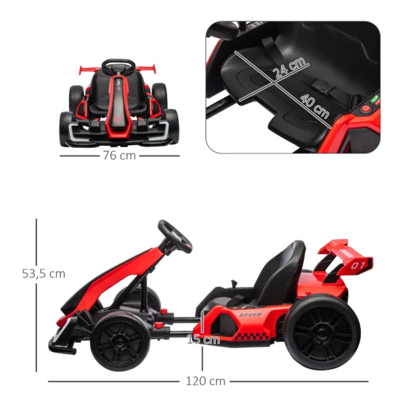 Kinder elektrische kart 24 v 6 12km/h drift kart met driftmodus, langzame start, 3 voudig verstelbare stoel go kart met display muziek, veiligheidsgordel kinderrijtuig voor 6 12 jaar kinderen rood 4