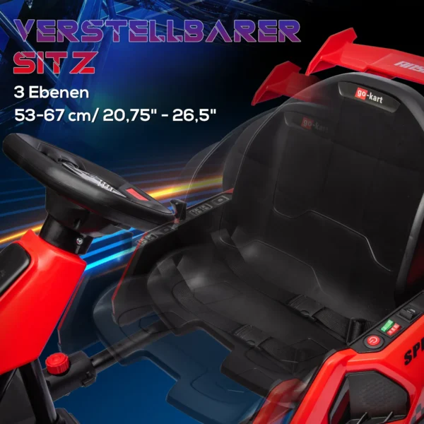 Kinder elektrische kart 24 v 6 12km/h drift kart met driftmodus, langzame start, 3 voudig verstelbare stoel go kart met display muziek, veiligheidsgordel kinderrijtuig voor 6 12 jaar kinderen rood 7