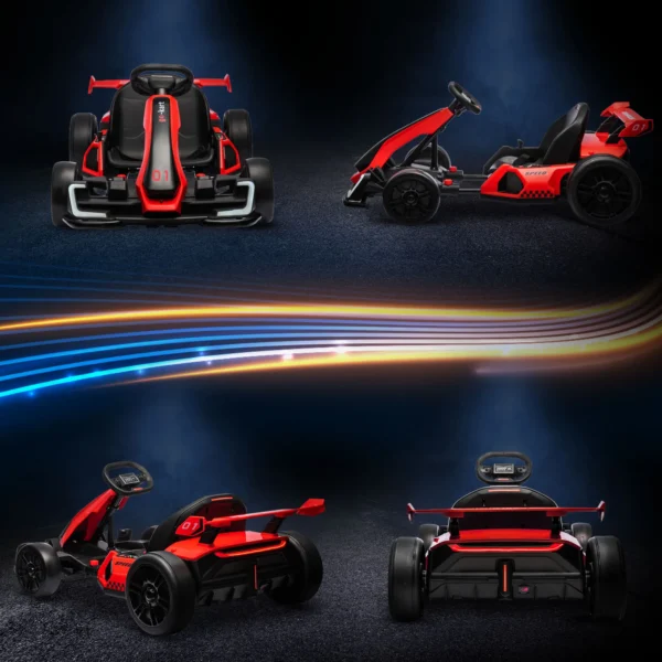 Kinder elektrische kart 24 v 6 12km/h drift kart met driftmodus, langzame start, 3 voudig verstelbare stoel go kart met display muziek, veiligheidsgordel kinderrijtuig voor 6 12 jaar kinderen rood 9