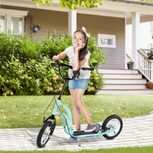Kinderstep hoogteverstelbaar step met 12 inch luchtbanden, kinder step voor jongens en meisjes vanaf 5 jaar, scooter step stadsstep lichtblauw 2