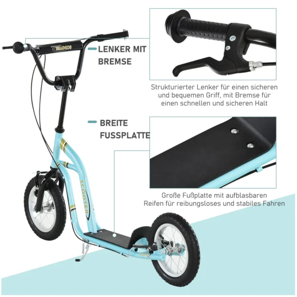 Kinderstep hoogteverstelbaar step met 12 inch luchtbanden, kinder step voor jongens en meisjes vanaf 5 jaar, scooter step stadsstep lichtblauw 6