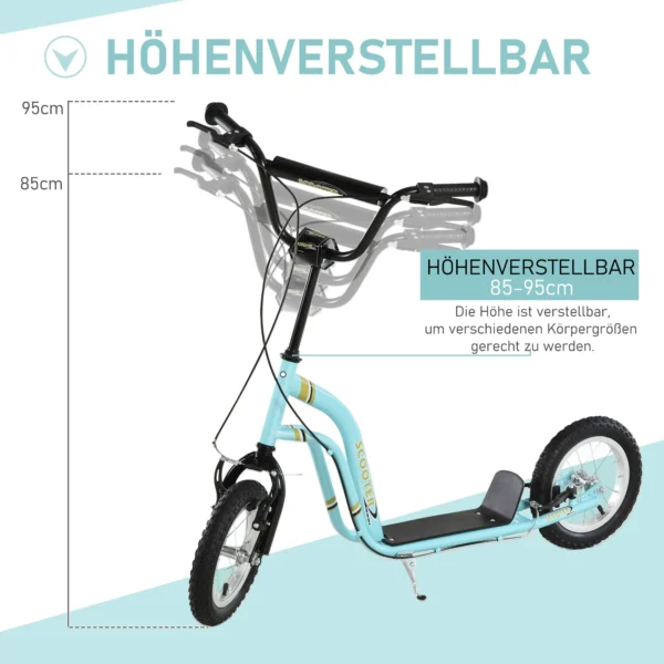 Kinderstep hoogteverstelbaar step met 12 inch luchtbanden, kinder step voor jongens en meisjes vanaf 5 jaar, scooter step stadsstep lichtblauw 7